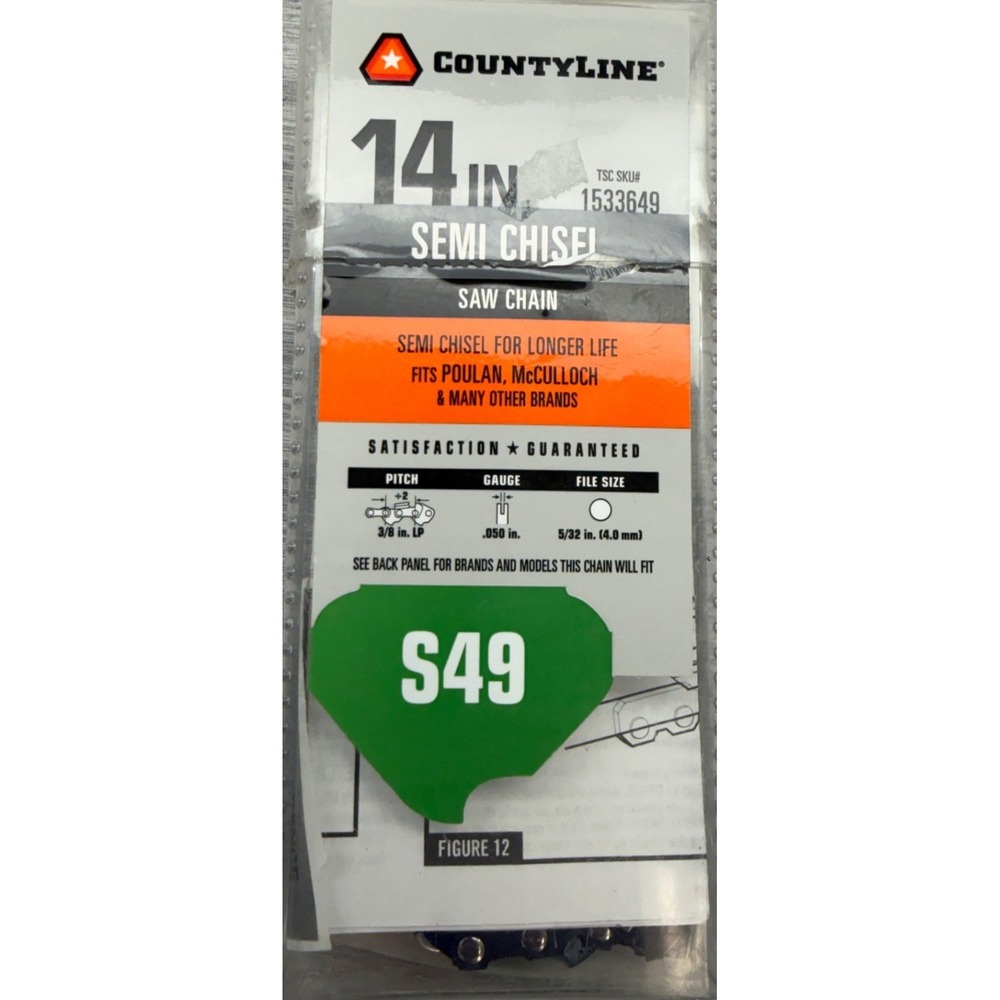 CountyLine 14 Inch Semi Chisel Saw Chain S49 3/8 LP .050 Gauge‎ 1533649 New